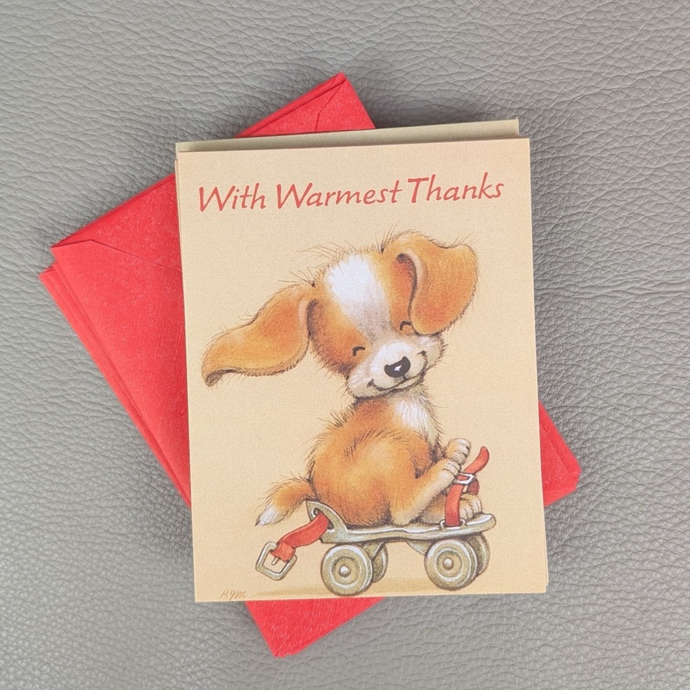 Vintage Forget Me Not blank thank you cards - skating puppy dog - 8 pack